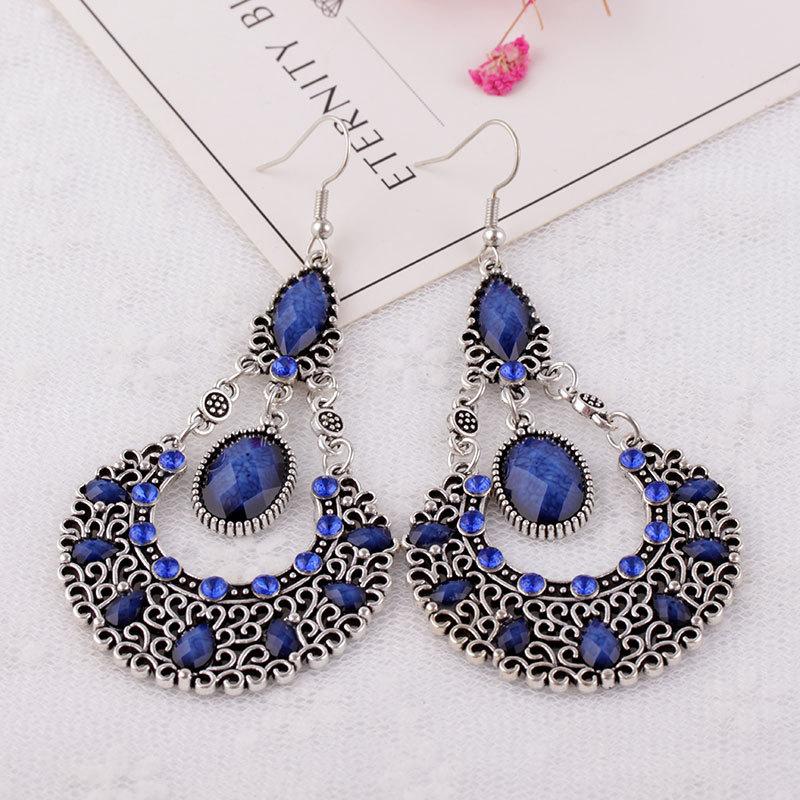 

Ethnic Boho Women Drop Dangle Earrings Geometric Carved Hollow Bead Crystal Antique Copper Gold Color Bohemian Wedding Earrings королевский синий