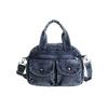 KSLAT Damväska i Denim, Axelväska i Kanvas, Crossbodyväska, Stor Kapacitet, A4-storlek, Koreansk Stil, Casual, Handväska, Skola/Pendling