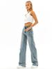 Women's Washed Straight Leg Jeans, Loose Multi-functional Casual Pants