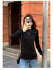 Women’s Slim Fit Brushed Fleece Lined Stand Collar T-Shirt with Long Sleeves for Spring, Autumn, and Winter.
