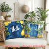 Hallo Sommer Zitronen Kissenbezüge, 2D Bedruckte Blaue Tür Blumenmuster Kissenhüllen, Nicht Gestickt Mediterrane Dekoration