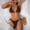 Stringa Marrone Solido Scollo a Triangolo Micro Bikini Perizoma 2026 Costume da Bagno Sexy Donna Costumi da Bagno Rugosi Costume da Bagno Set Bikini Mujer