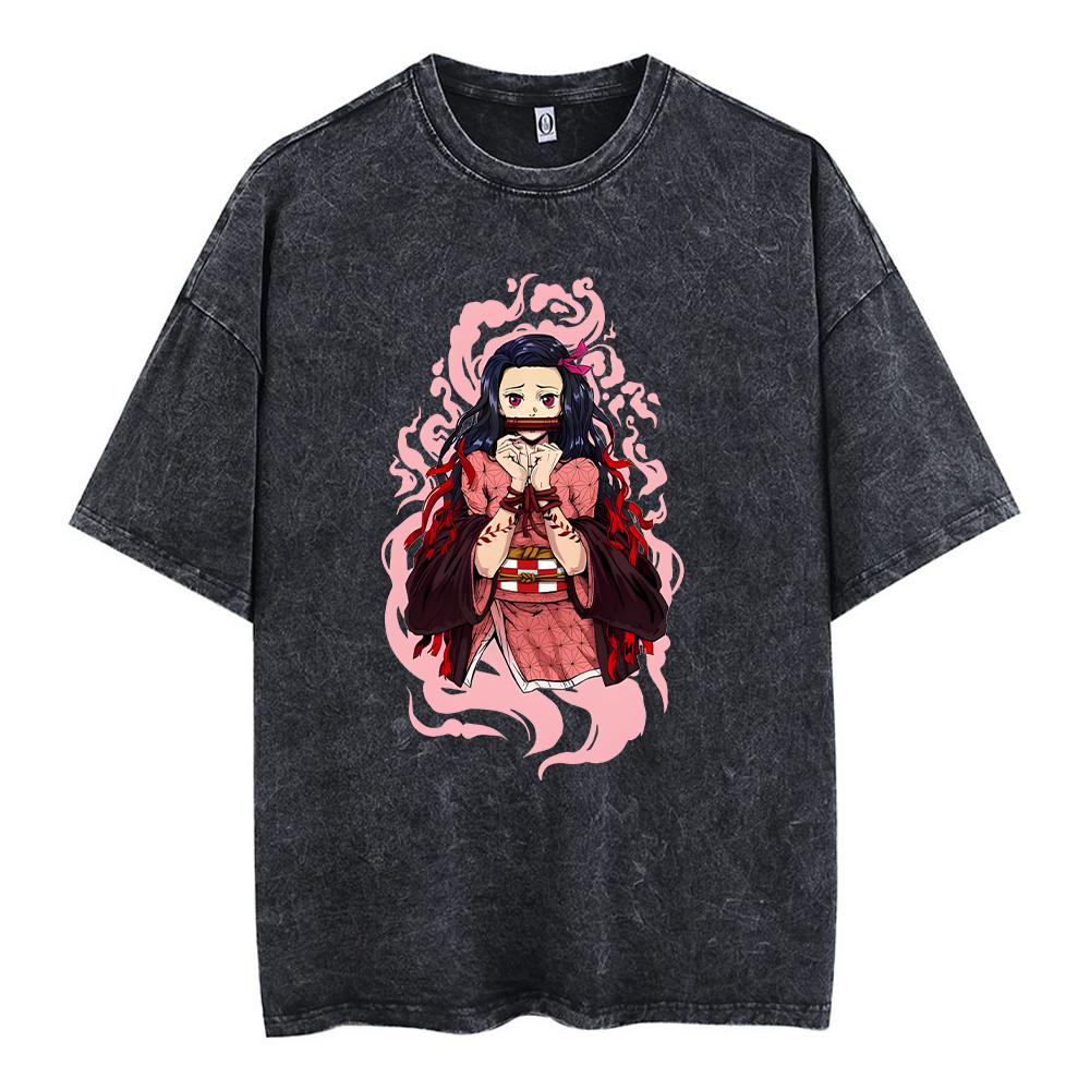 

Harajuku Demon Slayer Graphic T Shirt Men Vintage Oversize Anime Washed T Shirts for Women Streetwear Tshirt S