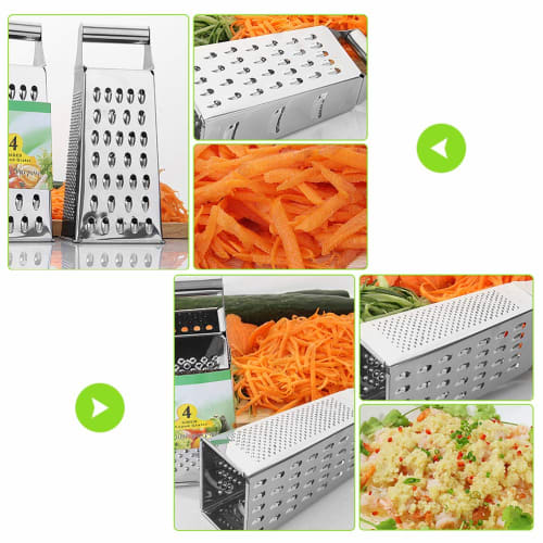 J-ouuo 4-Sided Cheese Grater, Vertical, Ergonomic Stainless Steel, for Cucumber, Carrot, Cheese, Fruit, Vegetables, Chocolate, Cheese Grater, Kitchen