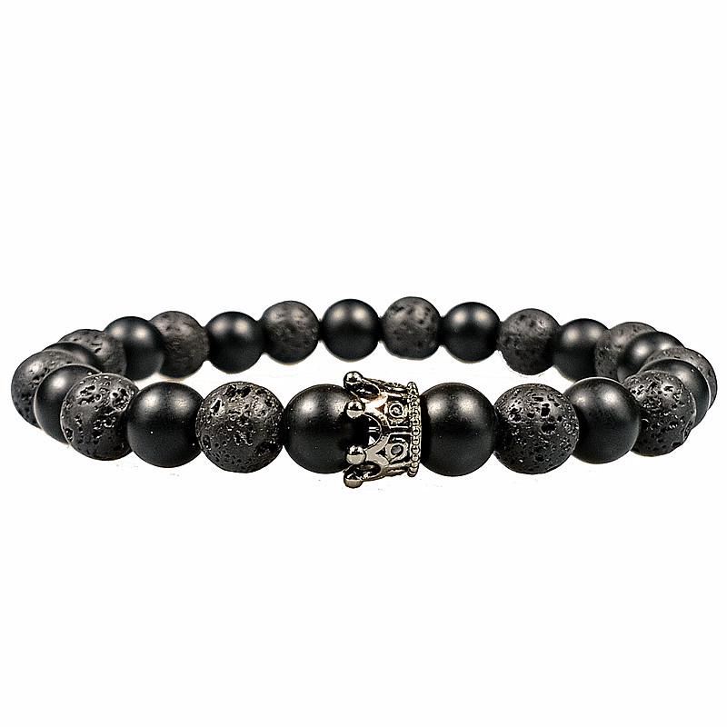 8mm Volcanic Stone Zircon Crown Bracelet for Men