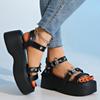 New Summer Women's Stunning Beauty Niche Open-toed Rivets Heightening Muffin Platform Sandals Women's Slope Heel Mary Jane Super
