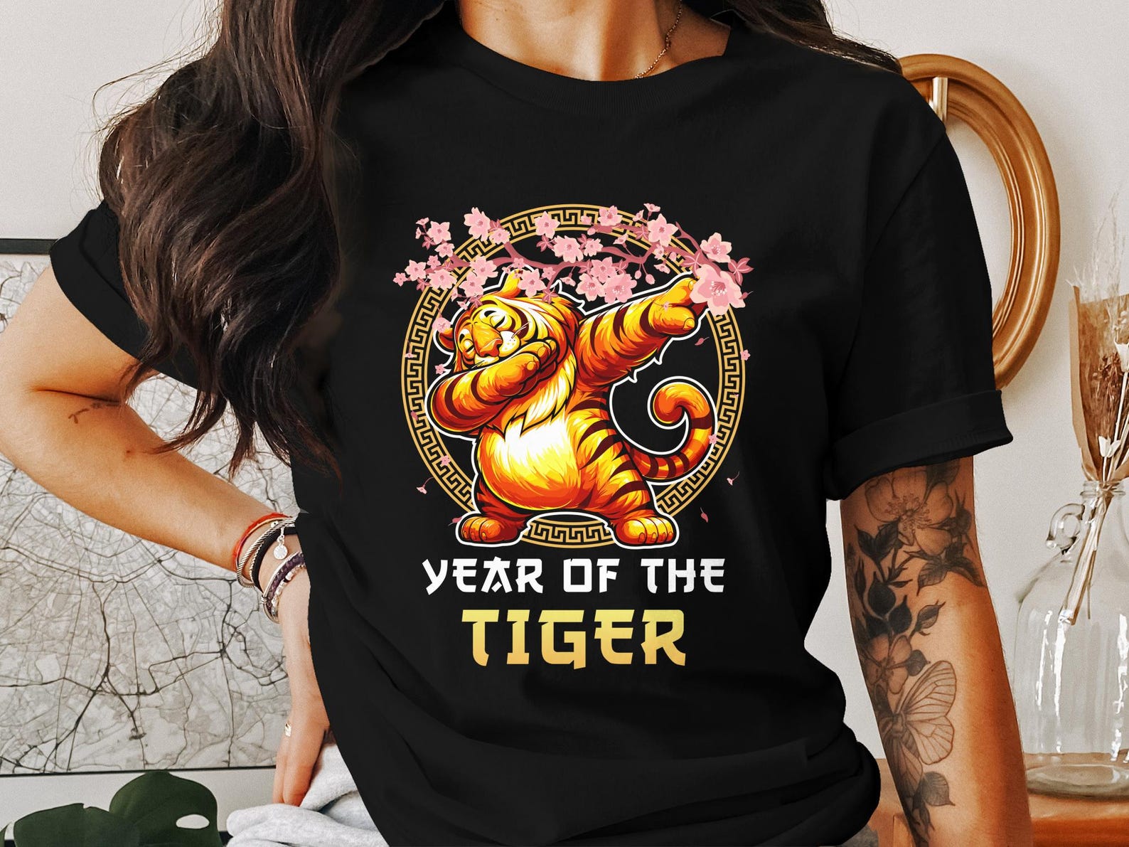 Chinese New Year Tiger Dab T-Shirt, Lunar New Year Zodiac Tee, Funny Tiger Graphic Shirt, Year of the Tiger Gift 4XL