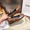 Small Inner Height Increase French Small Fragrant Ballet Shoes One-word Buckle with Square Head Retro Shallow Mouth Mary Jane Single Shoes