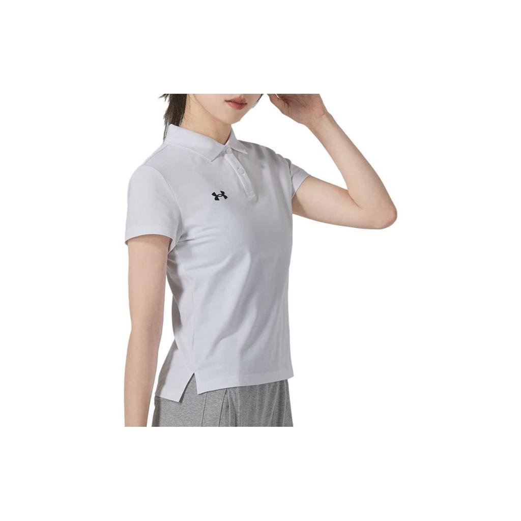 Under Armour Solid Color Casual Sports Polo Shirt Women tops White 22500519-100