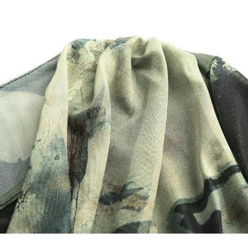 Korean Mesh Print Temperament Collision Color Mesh Yarn Round Neck Fashion Bottoming Shirt Inside Slim Hundred Mom Pleated Long-sleeved T-shirt Female