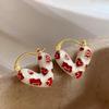 Trendy Red Enamel Heart Hoop Earrings For Women Girls Korean Elegant Love Dangle Earrings Jewelry Gift