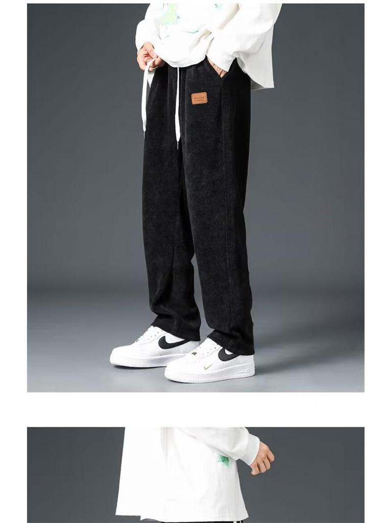 Men's Corduroy Heavyweight Straight-Leg Sweatpants: Trendy Wide-Leg Casual Pants for Spring and Autumn.