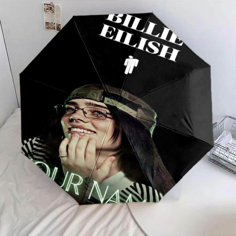 1 PC Automatic Folding Umbrella - Billie Eilish Custom Name Pattern, Portable & Foldable Design with 8 Ribs, Christmas Birthday Gifts