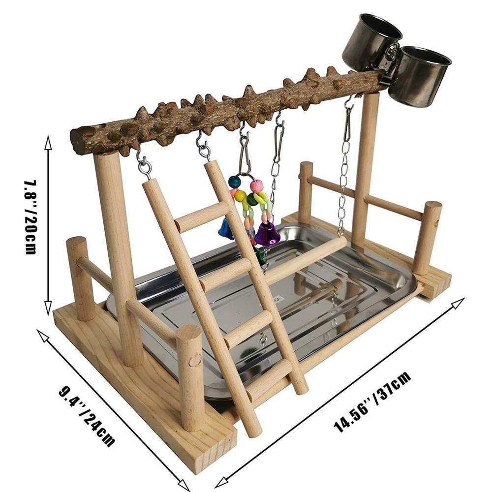 Wood Bird Playground Parrot Playstand with Feeder Cups Ladder Versatile Exercise Swing Toys for