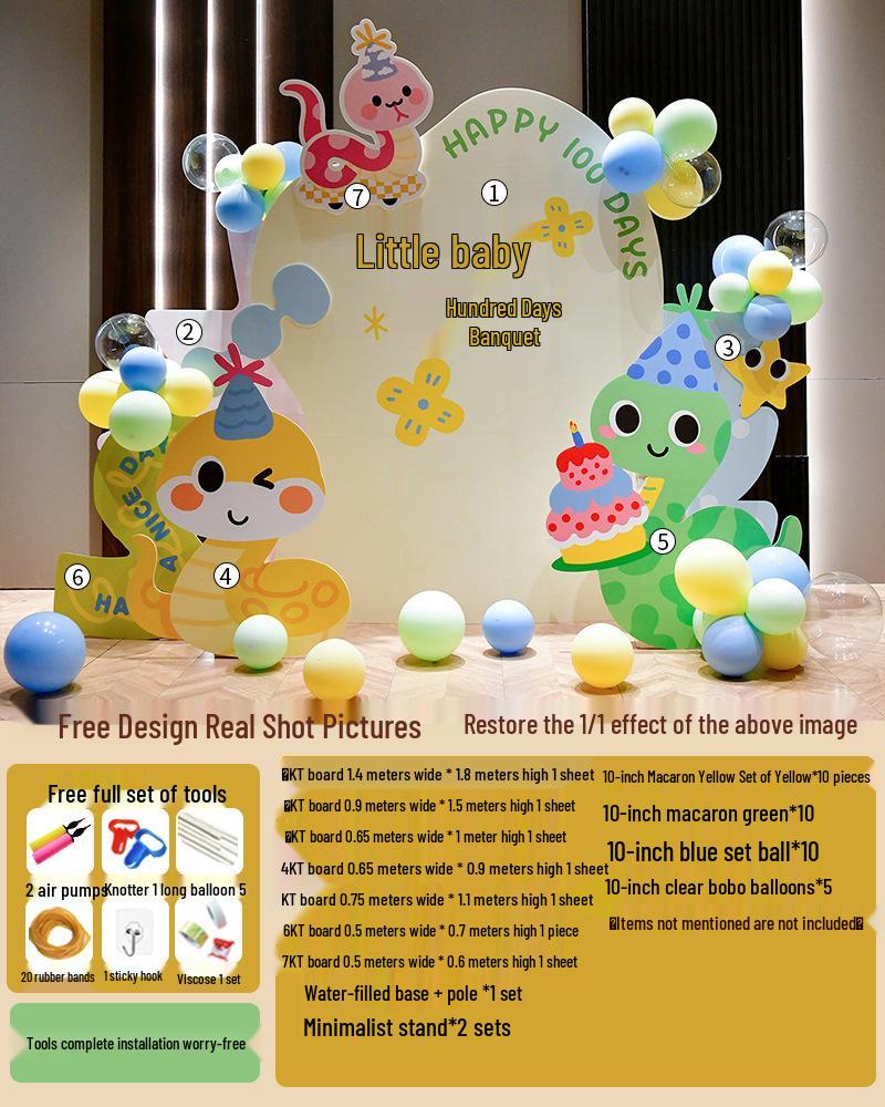 Baby Full Moon & 100 Days Celebration Decor Set - Snake Theme with Balloons for Boys and Girls
