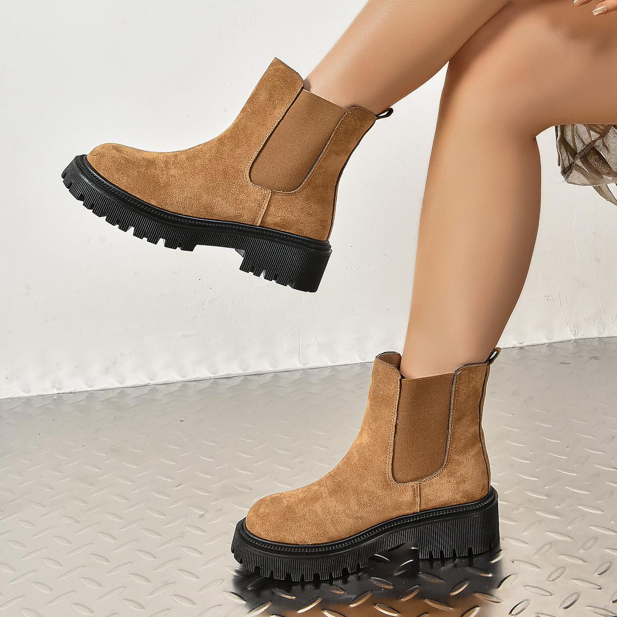 Женские ботинки весна-осень на платформе кожаные ботильоны с круглым носком женские — фото 4