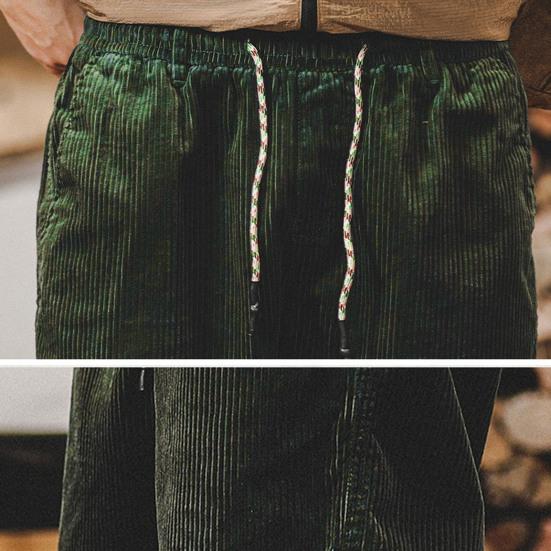 Men Shorts Elastic Waist Adjustable Casual Shorts Solid with Pockets Drawstring Color Wide Leg Corduroy Beach Shorts
