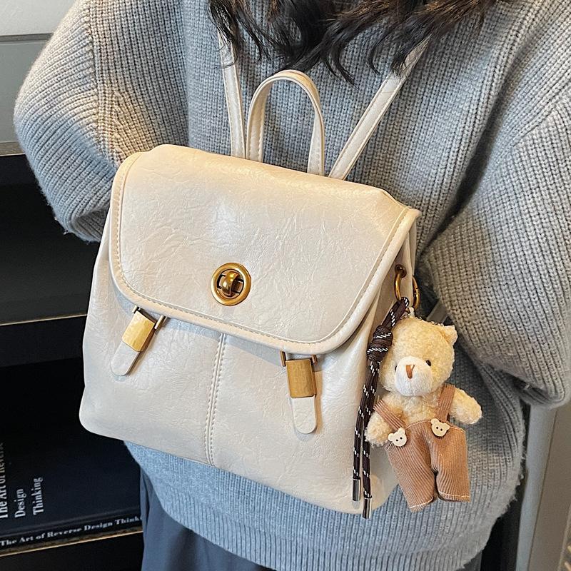 Schoolbag Casual Simple Backpack Women's 1011 New Trendy Commuter Backpack Daily Versatile Large Capacity Soft Leather Popular School Bag