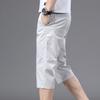 Summer Mens Cotton  Cropped Pants Fashion Casual Loose  Leg Straight Trouser Vintage Calf-Length Shorts Streetwear