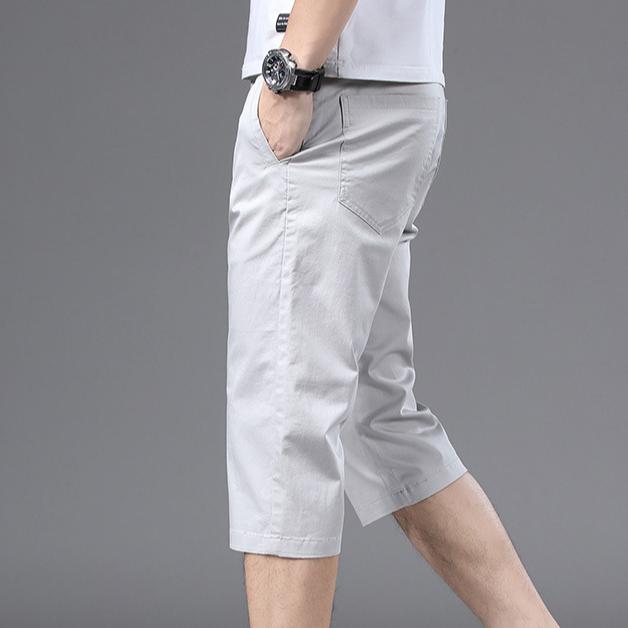 Summer Mens Cotton Cropped Pants Fashion Casual Loose Leg Straight Trouser Vintage Calf-Length Shorts Streetwear