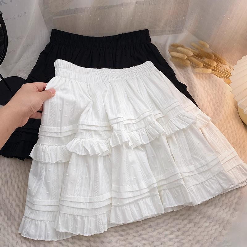 White Ruffled Short Skirt for Women - 2025 Summer Slim Fit, High Waist, Anti-Exposure Design