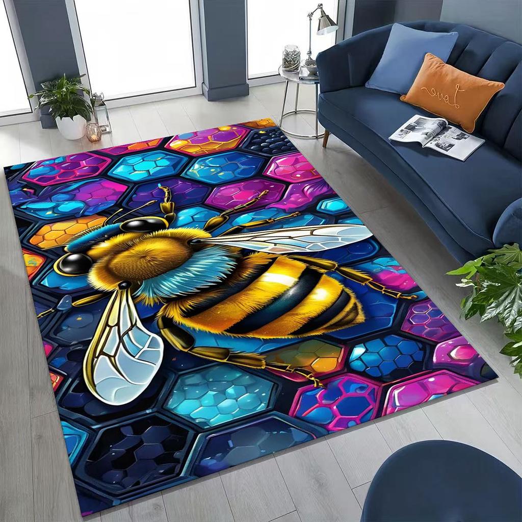 Cute Cartoon Bee HoneyBee Insect Art Rug for Bedroom Living Room Sofa Home Doormat Decor,Large Kids Play Non-slip Floor Mat