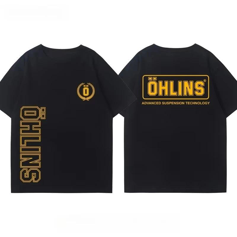Camiseta Modificada OHLINS Amortecedor de Motocicleta Roupas Casuais Tendência Marca Clube de Carros Gola Redonda Manga Curta Top