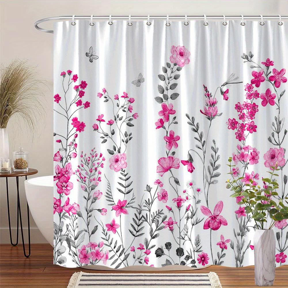 

1 Beautiful Natural Shower Curtain - With Green Leaves And Soft Grey Butterflies, Polyester Fabric, With Hooks, Machine Washable W60H190(CM)-1 Pcs
