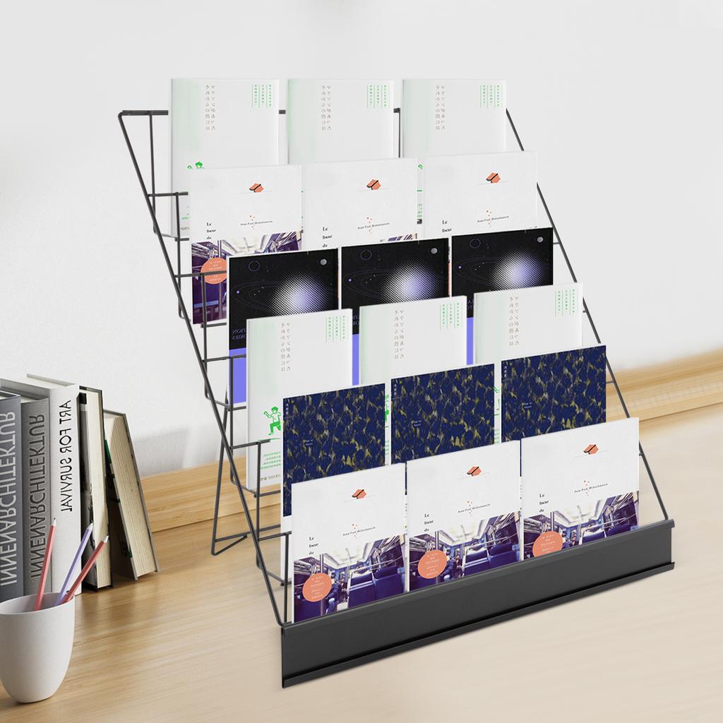 6 Tier Book Display Rack, Comic Book Display Wire Rack Greeting Card Display with Panel Fence, 18" Brochure Display Stand