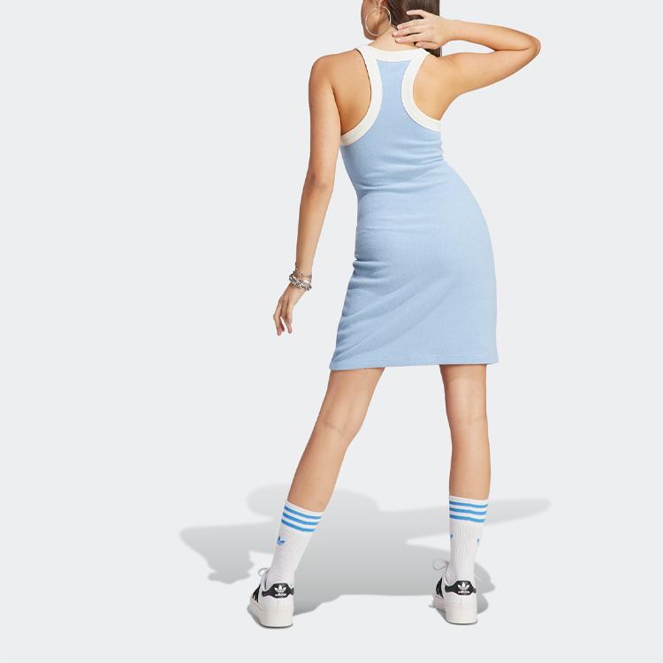 Adidas Originals Spicy Girl Series American Retro Patchwork Logo Print Sleeveless Sports Dress Women Dresses Sky-Blue IC8505