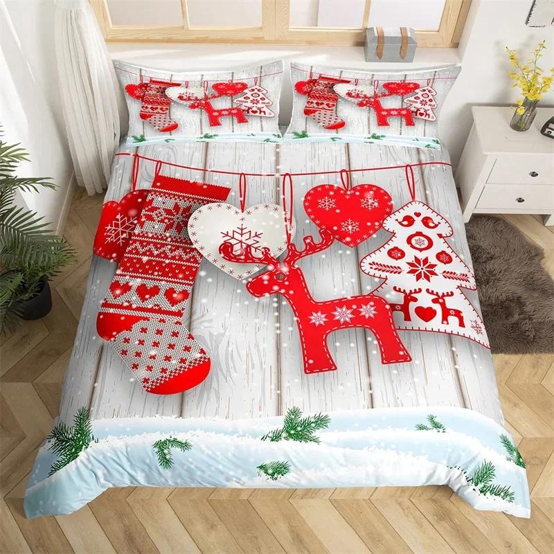 

Xmas Bedding Set Microfiber Christmas Garland Duvet Cover Twin 3D Christmas Hat Bell Balls Comforter Cover For Girls Teens Gift EU Single(135x200cm)