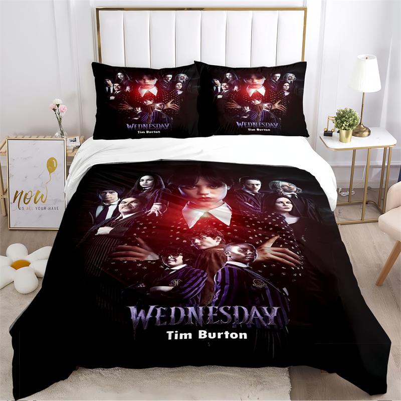 Dark Style Girl with Braids Print Bedding Set, Black & Purple Bed Linen(1 * Duvet Cover + 2 * Pillowcase, Without Core)