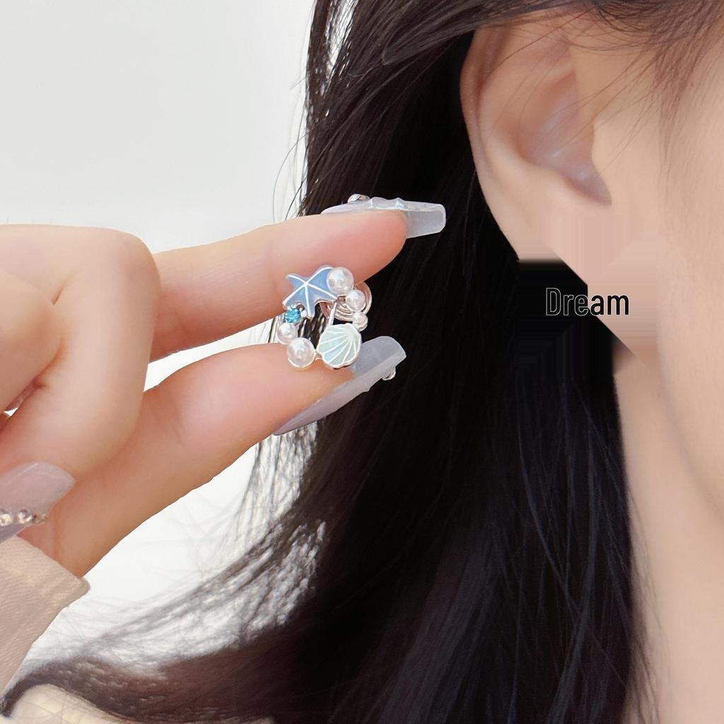 Starfish Seashell Pearl Earrings Clip-On, No Piercing Needed, Unique Design for Women