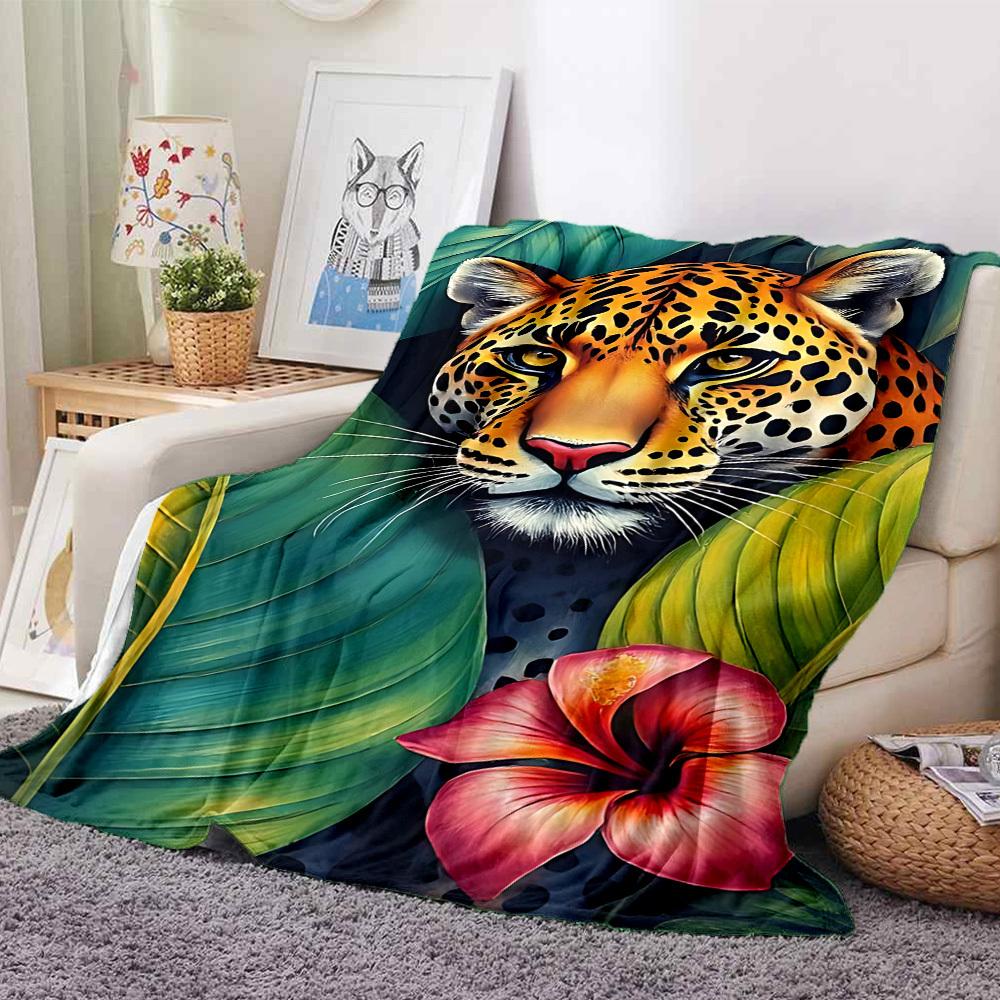1pc Jungle Leopard Lightweight Flannel Blanket, Comfortable and Warm Blanket, for Office and Camping Sofa Bed, Livingroom101