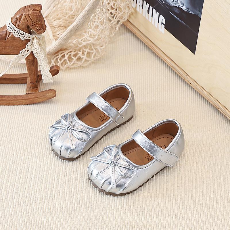 

Girls Soft Sole Princess Leather Shoes for Toddlers Casual Ballet Flats size 21 серебряный