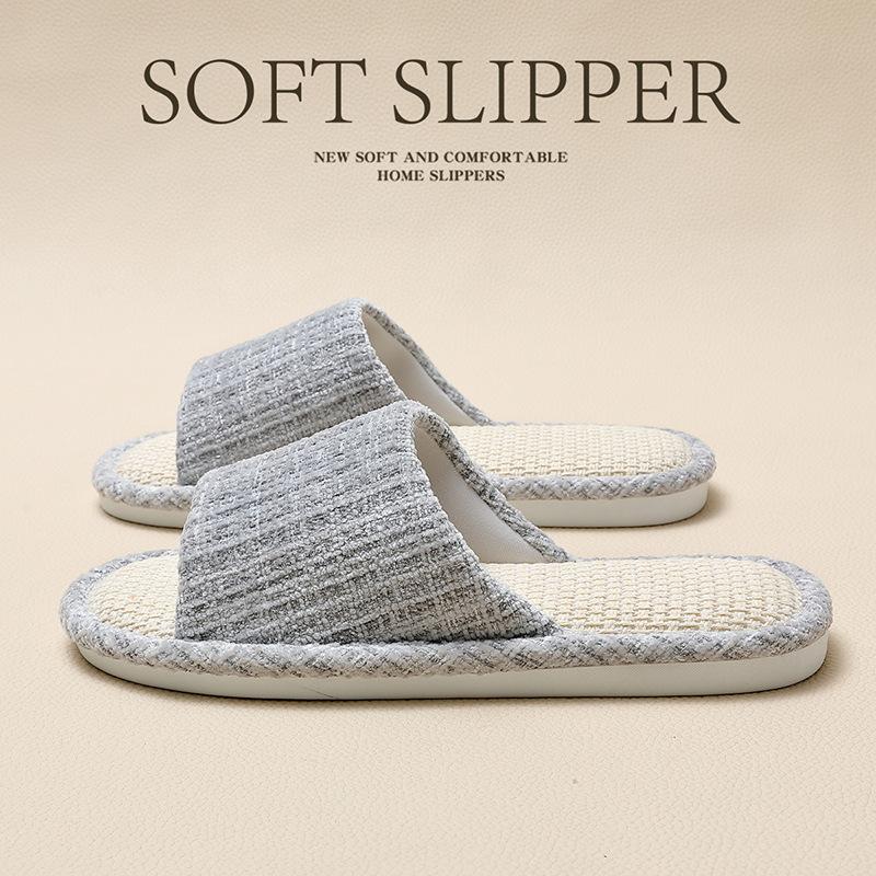 Breathable sweat-absorbing linen slippers Home indoor silent non-slip Japanese four-season hospitality cotton and linen slippers