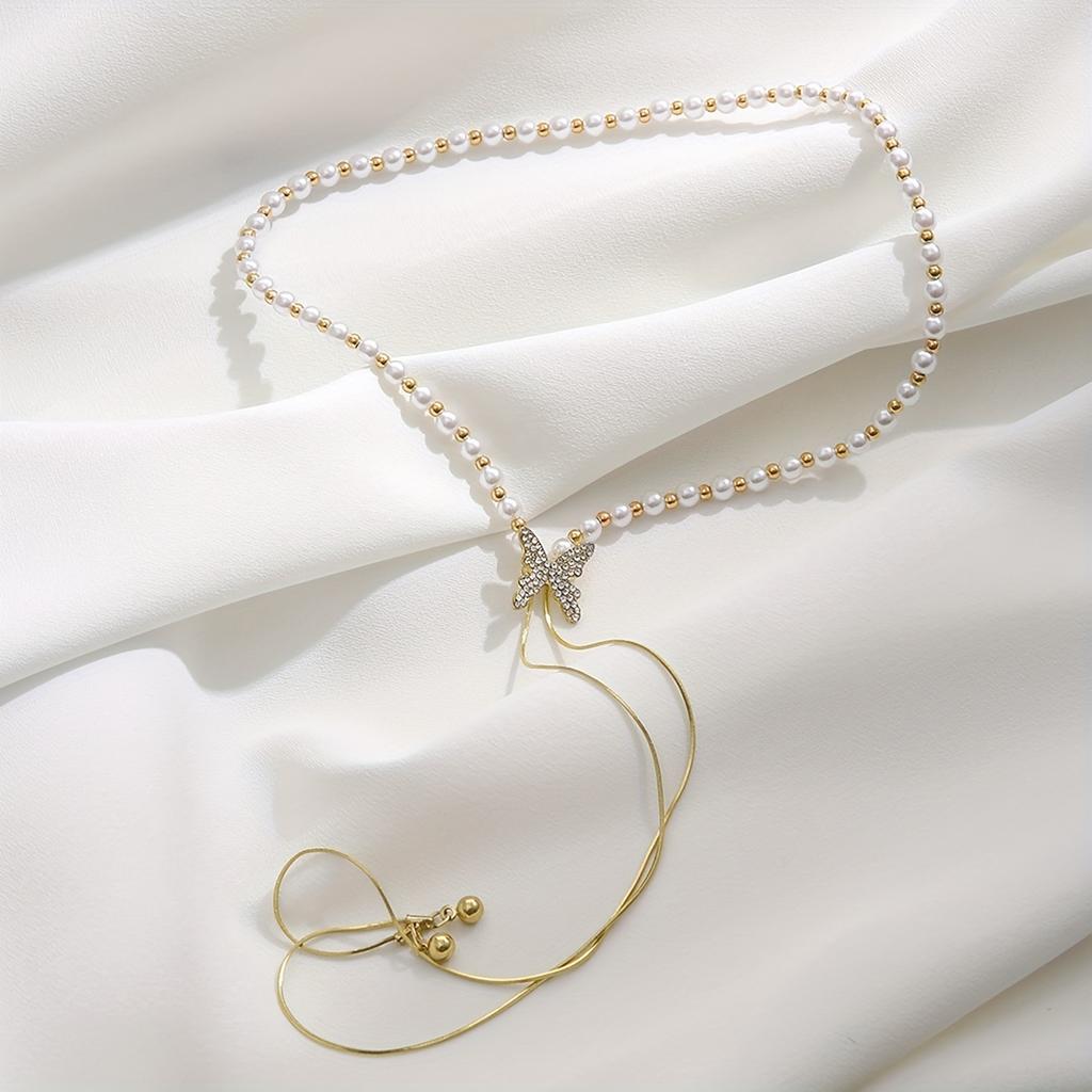 1pc Adjustable Tassel Necklace Sparkling Butterfly Pendant Elegant Upgraded Jewelry for Daily Wear Weddings Gift for Friend