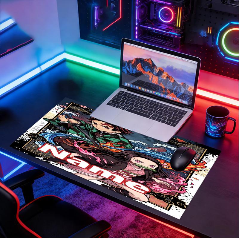 Custom Name Personalized Demon Slayer Anime Pattern Mousepad, Laptop PC Desk Mat, Decorative Desk Mat for Home Keyboard Pad Gift