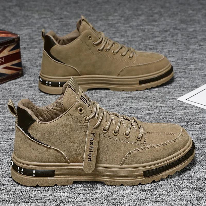 Genuine Suede Leather Men Loafers Casual Shoes Men Sneakers Lace Up Oxford  Outdoor Jogging Shoes Board Safety Shoes