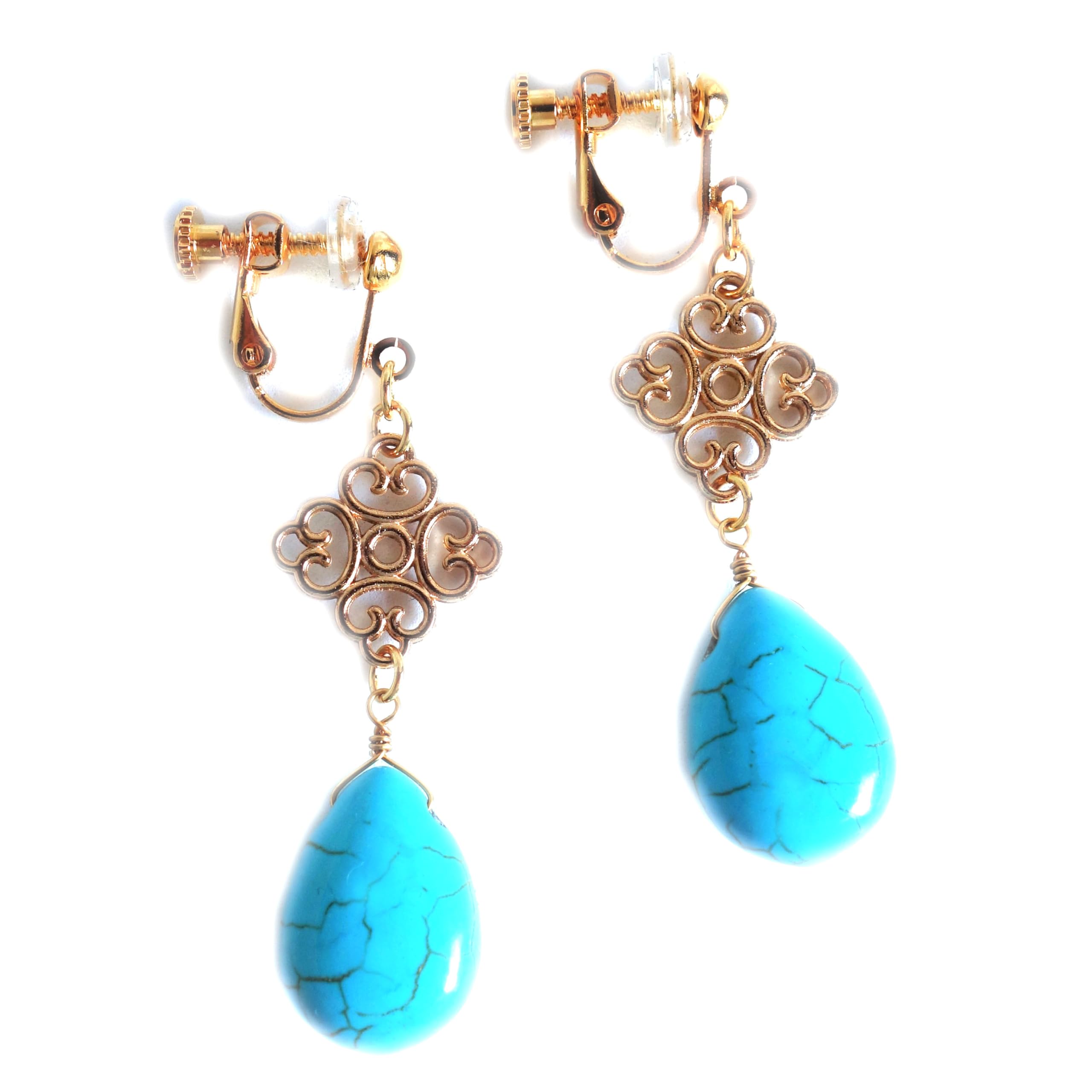 

Серьги из натуральной бирюзы с силиконовой коробкой-крышкой (подарок включен) (Арабески) золотой