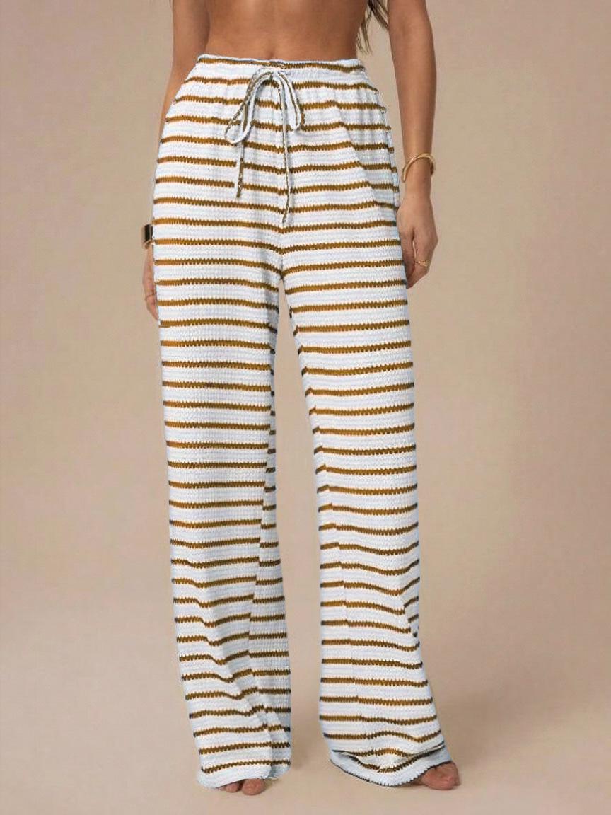 

Women s Color Block Horizontal Stripe Wide-Leg Drawstring Pants Small хакі