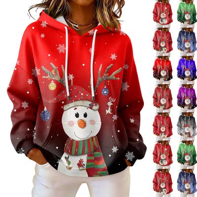Women's Loose Comfortable Casual Fashion V-Neck Christmas Print Long Sleeve Hoodie