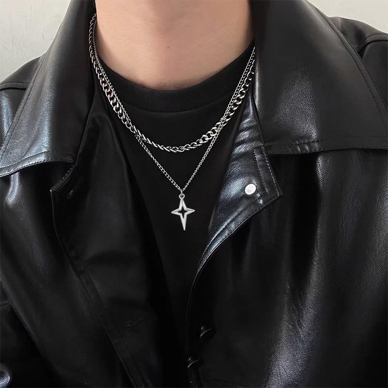 Fashion Punk Double Layer Star Pendant Necklace Men's Woman's Personality Hip Hop Designs Collarbone Chain Unisex Jewelry