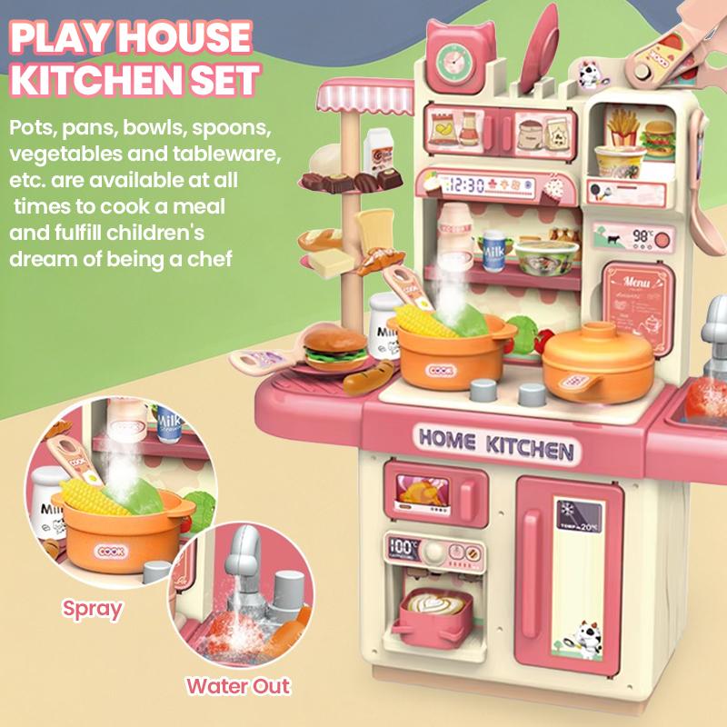 Kids Play Kitchen Set Simulation Cooking Toy with Spray Effect and Light for Children's Toys and Gifts