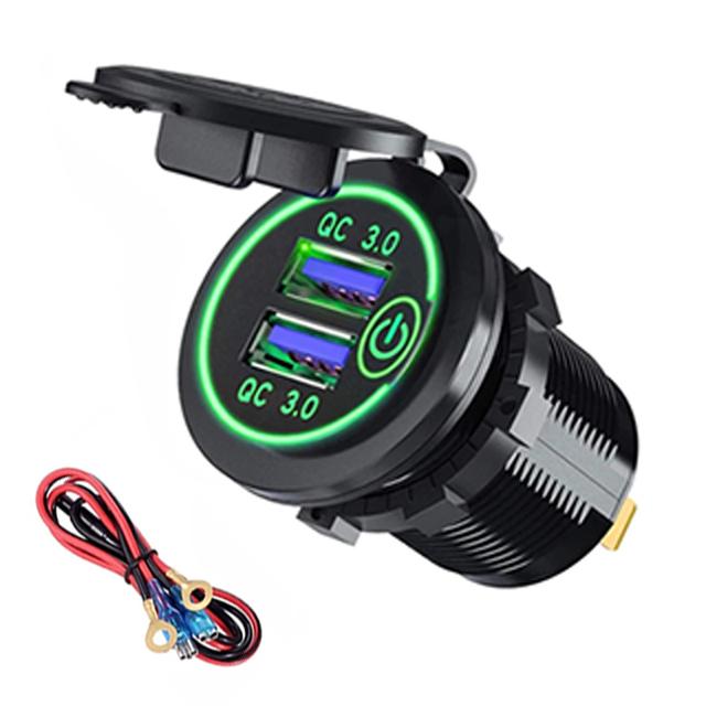 

Быстрое зарядное устройство 12/24 В, розетка QC 3,0, двойной USB-сенсорный переключатель, быстрое зарядное устройство, водонепроницаемая зарядка автомобиля для лодки, фургона зелёный