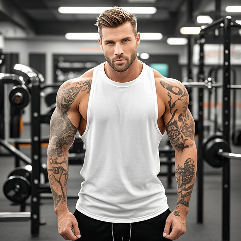 Muscleguys Men's Running Vests Plain Cotton Muscle Shirt Bodybuilding Stringer Tank Tops Fitness Sleeveless T-Shirts Y Back Gym Clothing