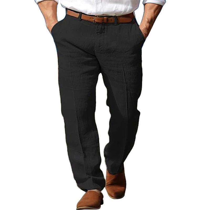 QGOOD Formele Linnen Zomerbroek voor Heren Rechte Pijp Effen Kleur Comfortabel Ademend Formele Zakelijke Mode Basisstijl M zwart