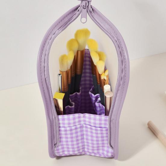 Bolsa de Armazenamento para Pincéis de Maquiagem, Organizador Vertical à Prova d'Água em Couro PU, com Janela Fosca, Porta-Retrato Portátil para Viagem
