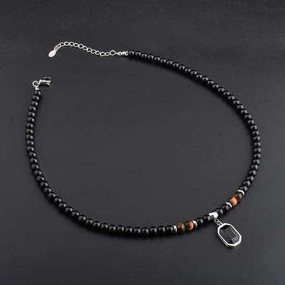 Hip Hop für Männer Trendiger Schmuck Geschenk Natürliche Tigerauge Stein Halskette Quadratischer Anhänger Modeschmuck Accessoire