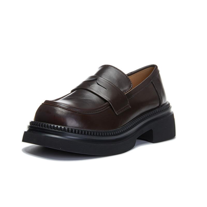 New loafers women's 2025 spring thick heel one-pedal single shoes British style small leather shoes casual versatile women's shoes trend